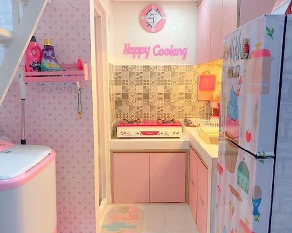 desain dapur dan kamar mandi tampil nyetrik warna pink