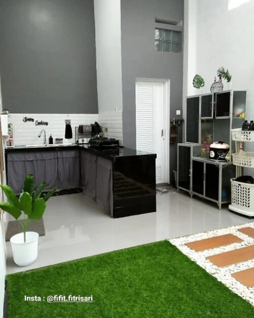 Desain dapur dan kamar mandi dengan taman kering indoor